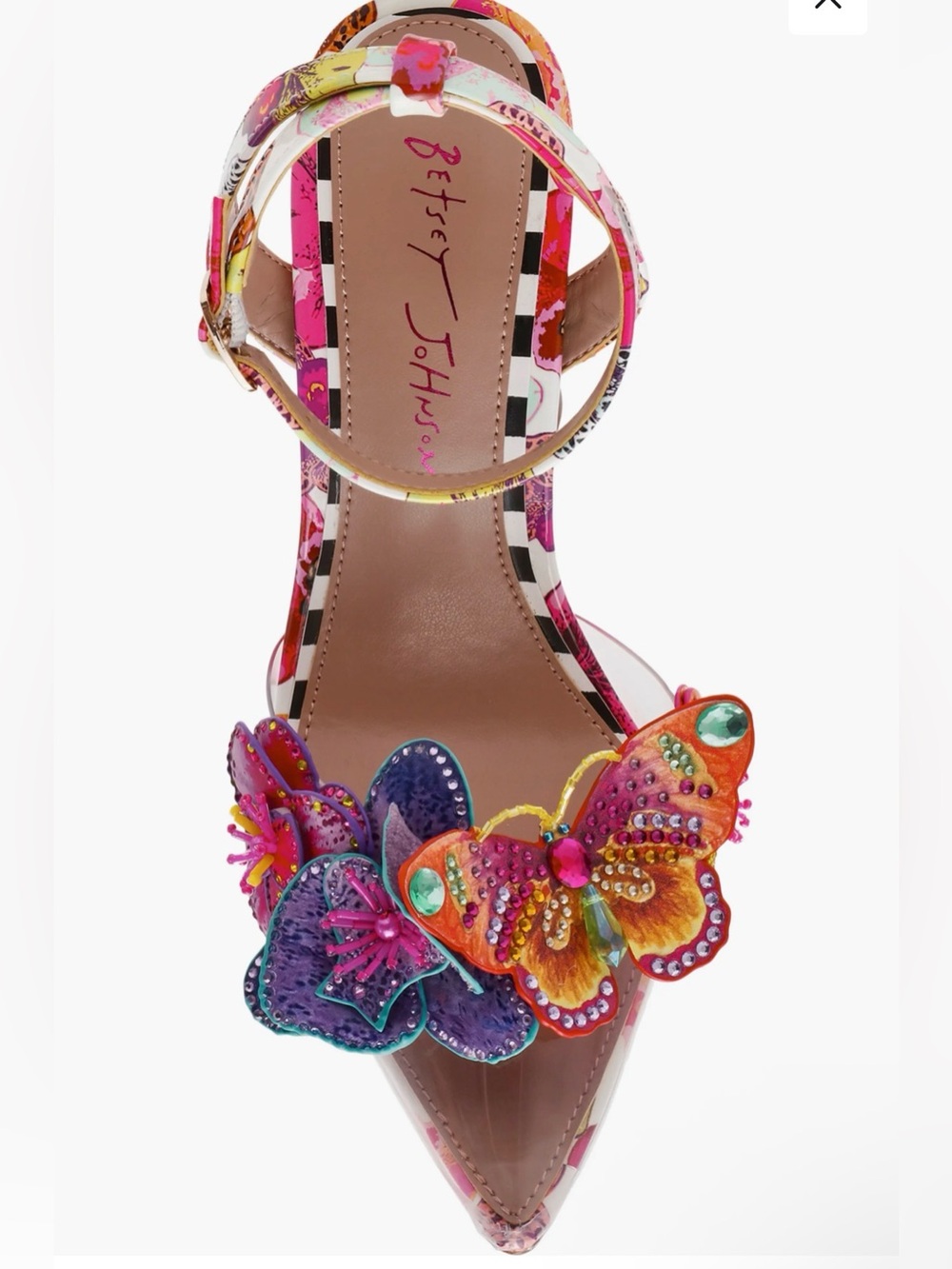 NIB Betsey Johnson Pink Floral Applique Ankle-Strap Heel with Purple Accents - Picture 5 of 6